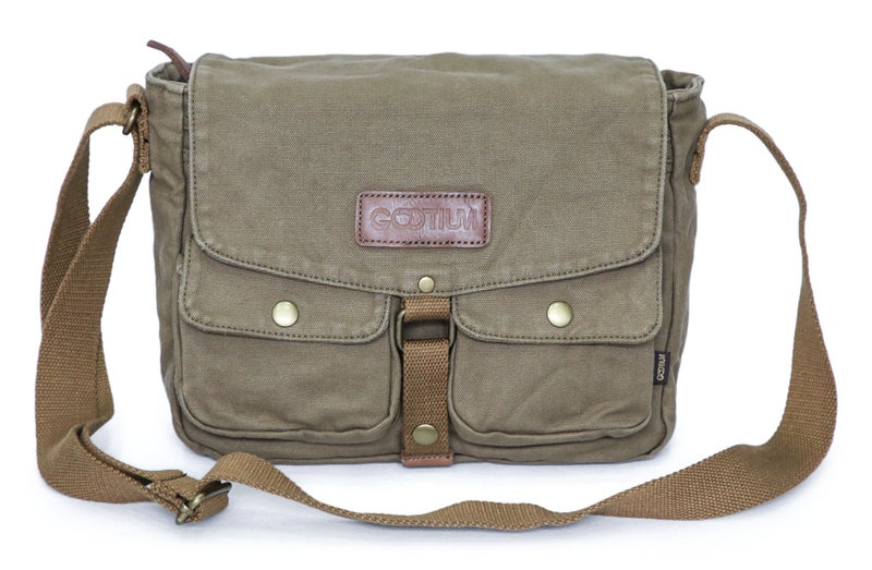 Gootium Canvas Messenger Bag - Vintage Crossbody Shoulder Bag Military Satchel, Field Tan - Image 2