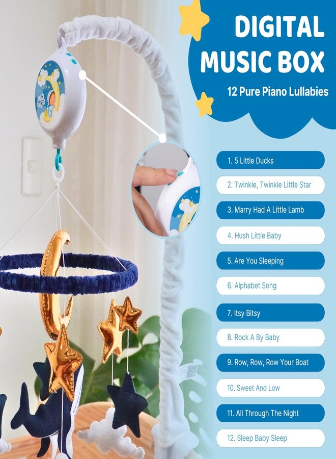 TINITIGIES Ocean Whale Baby Mobile for Crib - Musical Nursery Mobile with 3 Modes of Rotation & 12 Piano Lullabies - Ocean Baby Nautical Nursery Decor - Image 4