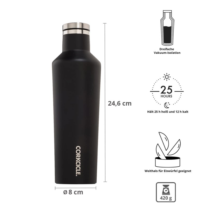 Corkcicle Canteen - Water Bottle and Thermos - Keeps Beverages Cold for Over 25, Hot for Over 12 Hours - Triple Insulated with Shatterproof Stainless Steel Construction - Matte Black - 16 oz. - Image 2