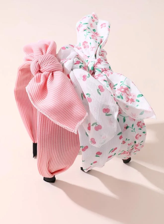 Take Two  Set of 3 -  Flower Print Bow Headband for Women | Best Price UAE