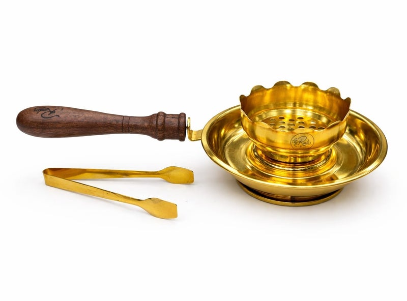 Radin Premium Gold Plated Incense Bakhoor Burner with Wooden Handle & Safety Tong  High Quality Steel - Image 3