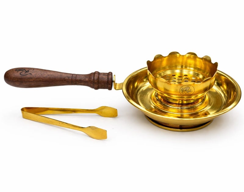 Radin Premium Gold Plated Incense Bakhoor Burner with Wooden Handle & Safety Tong  High Quality Steel - Image 4