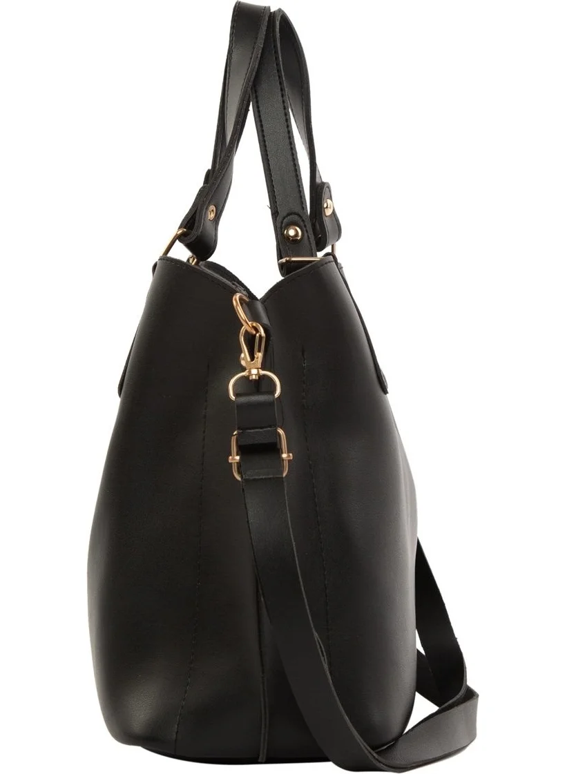 باجموري Black Three Compartment Bag with Snap Detail