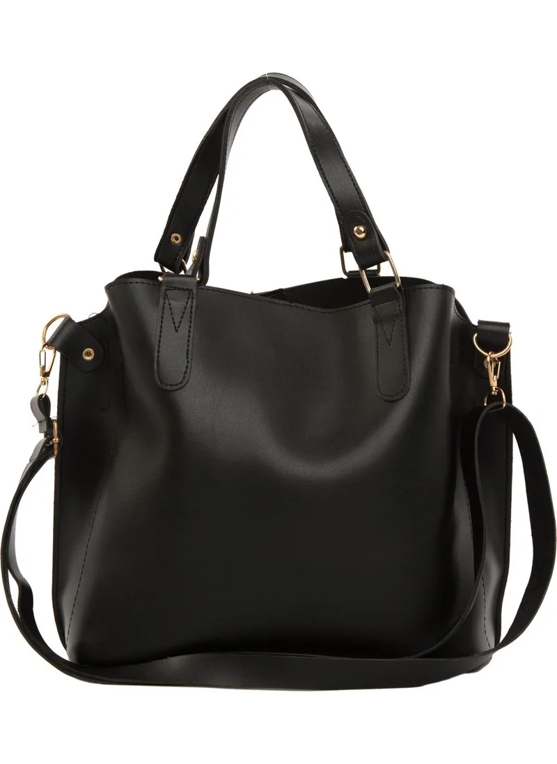 باجموري Black Three Compartment Bag with Snap Detail
