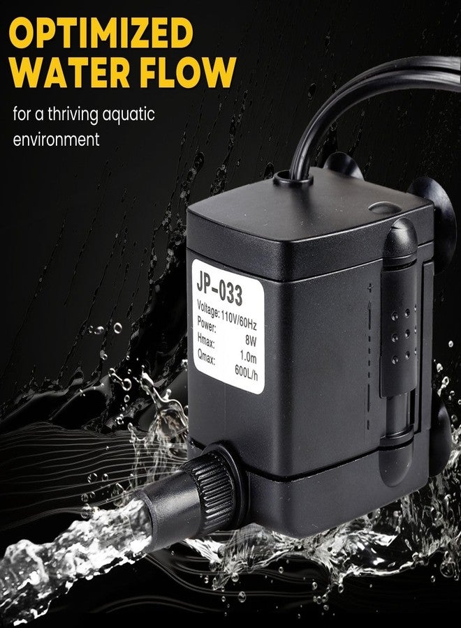 Flexzion Mini Submersible Water Pump for Fountain, Aquarium, Outdoor Pond - 160GPH 8Watt Small Hydroponic Water Pump, Low-Noise, Adjustable Flow Fish Tank Pump, Fresh & Saltwater Outdoor Water Pump - Image 2