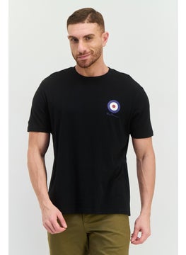 Men Crew Neck Short Sleeves Brand Logo T-Shirt, Black