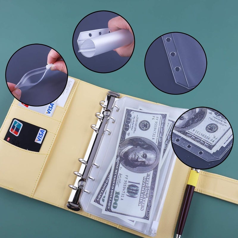 Antner A6 Budget Binder with Zipper Cash Envelopes for Money Organizer & Budgeting, PU Leather Budget Planner Money Saving Binder with Cash Stuffing Envelopes & Labels for Home Office Travel, Yellow - Image 2