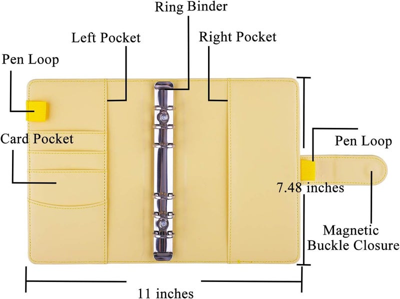 Antner A6 Budget Binder with Zipper Cash Envelopes for Money Organizer & Budgeting, PU Leather Budget Planner Money Saving Binder with Cash Stuffing Envelopes & Labels for Home Office Travel, Yellow - Image 4