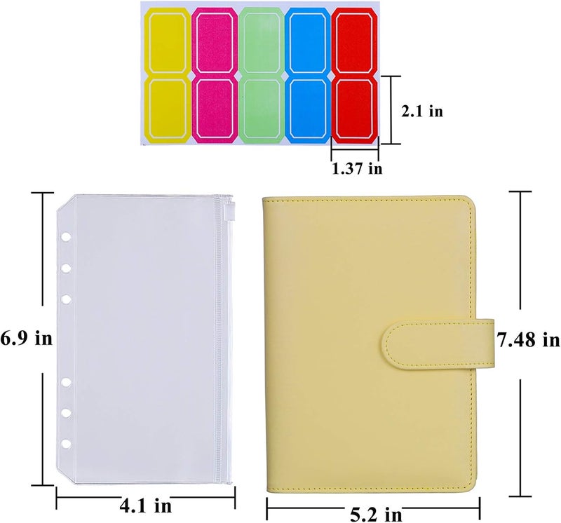 Antner A6 Budget Binder with Zipper Cash Envelopes for Money Organizer & Budgeting, PU Leather Budget Planner Money Saving Binder with Cash Stuffing Envelopes & Labels for Home Office Travel, Yellow - Image 5