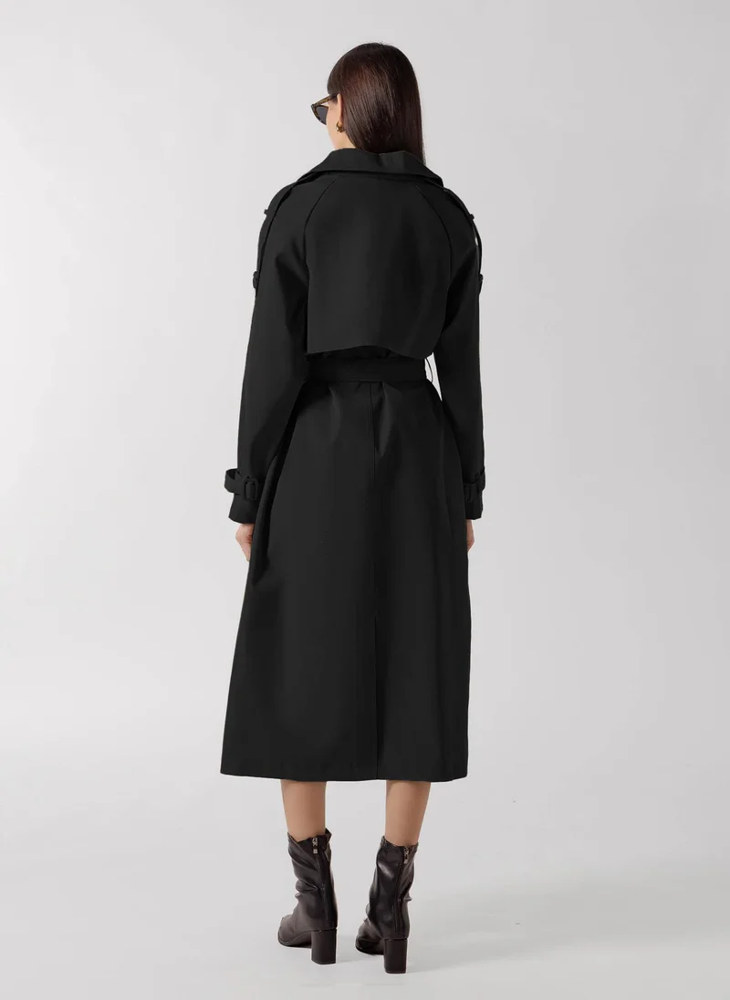 Shapes BLACK DOUBLE BREASTED LONG TRENCH  COAT for Women | Best Price UAE