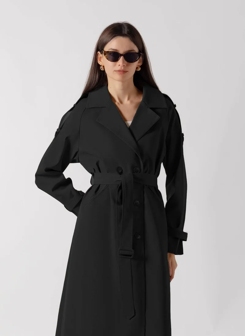 Shapes BLACK DOUBLE BREASTED LONG TRENCH  COAT for Women | Best Price UAE