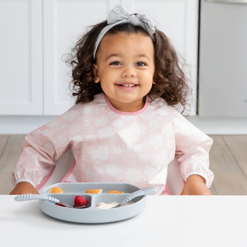 Bumkins - Sleeved Bib - For Boys & Girls, Babies & Toddlers 6-24 Months - Lightweight, Durable, Waterproof - Long Sleeve Bib - Catch-All Pocket - Wipeable & Machine Washable - Floral & Lace - 2 Pack - Image 3