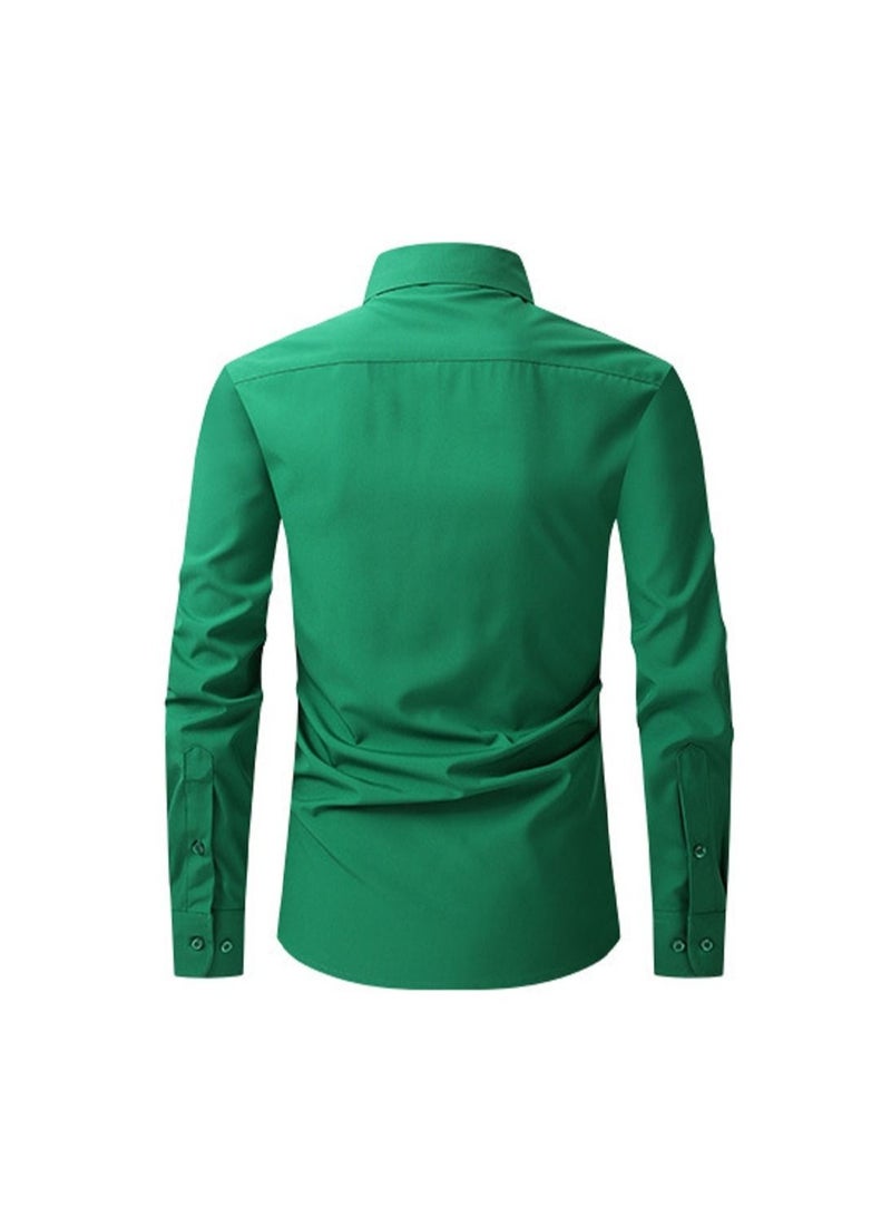 Loquat Thin Long Sleeved Slim Fitting Solid Color Men's Shirt - Image 2