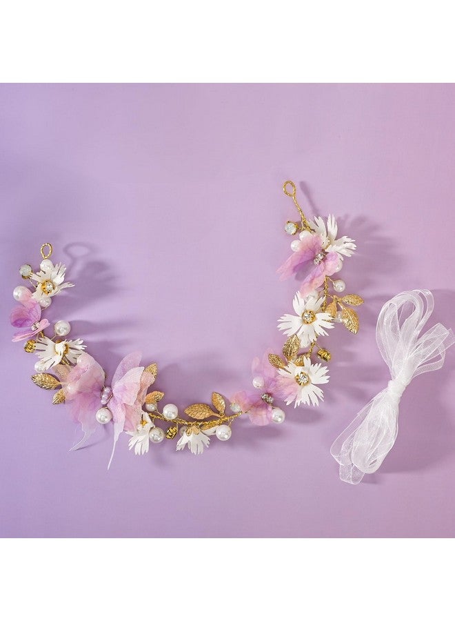 Vividsun Butterfly Headbands Flower Girl Hair Accessory with Pearls Butterfly Tiara for Christmas Birthday Cosplay Headpiece (Pink and gold) - Image 3