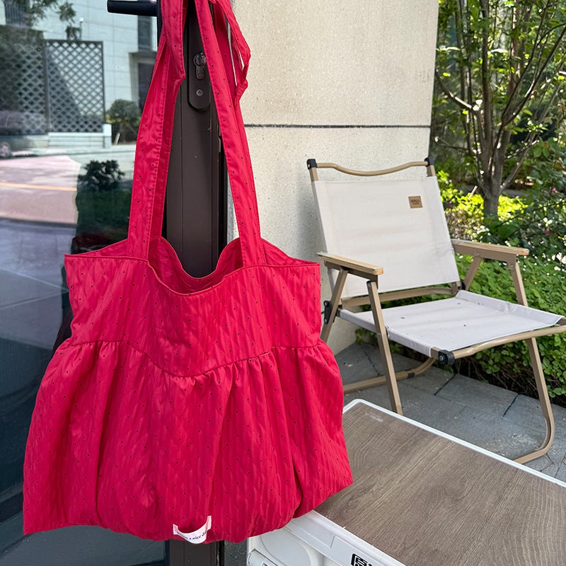 Spring New Sweet Cute Pleated Tote Bag All-Match Lazy Style Korean Style Casual Commuter Class Bag For Women - Image 1