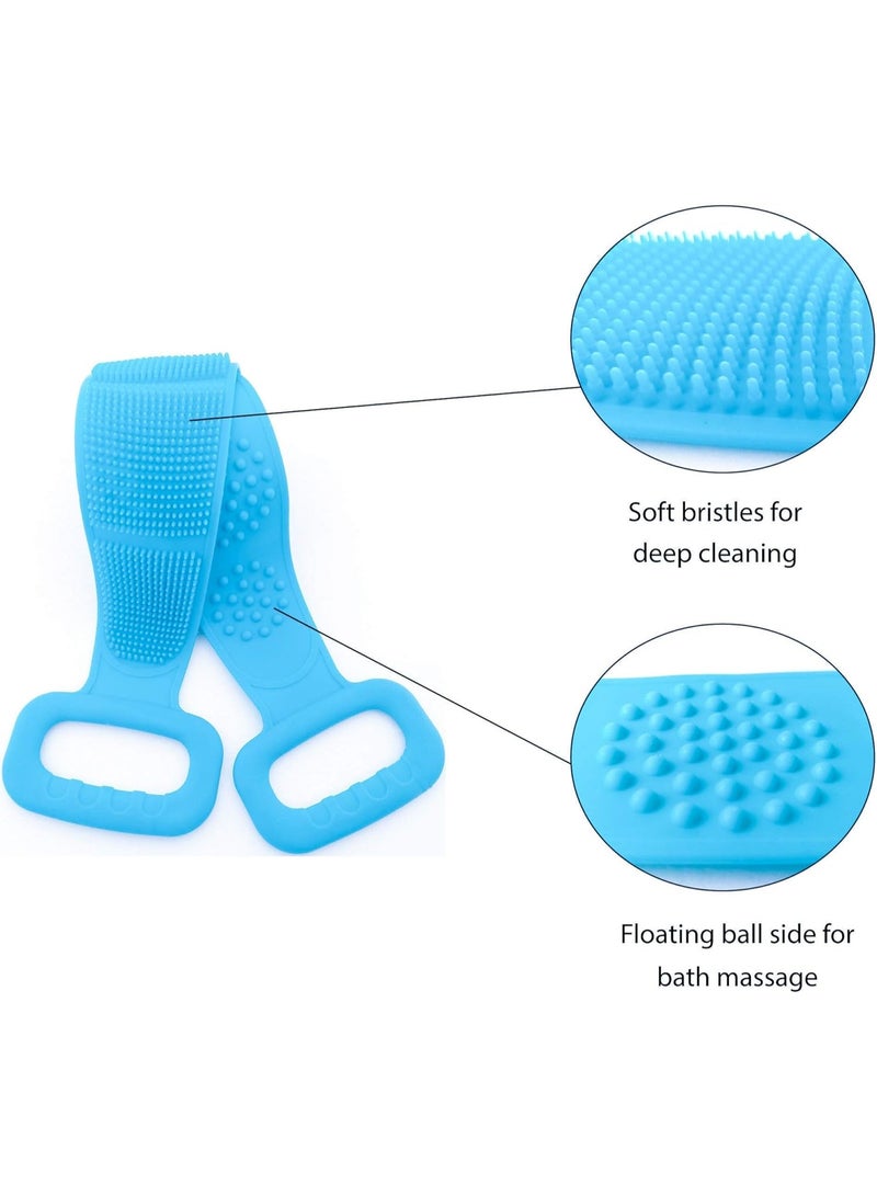 2Pcs Long Silicone Back Scrubber For Shower, Back Cleaner, Silicone Shower Scrubber, Body Bath Brush, Exfoliating Loofah Brushes For Men and Women, Silicone Bath Scrubber, Double Sided (Blue+Pink) - Image 4