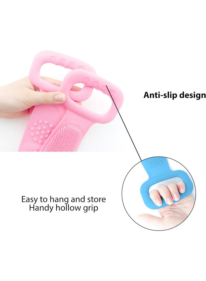 2Pcs Long Silicone Back Scrubber For Shower, Back Cleaner, Silicone Shower Scrubber, Body Bath Brush, Exfoliating Loofah Brushes For Men and Women, Silicone Bath Scrubber, Double Sided (Blue+Pink) - Image 3
