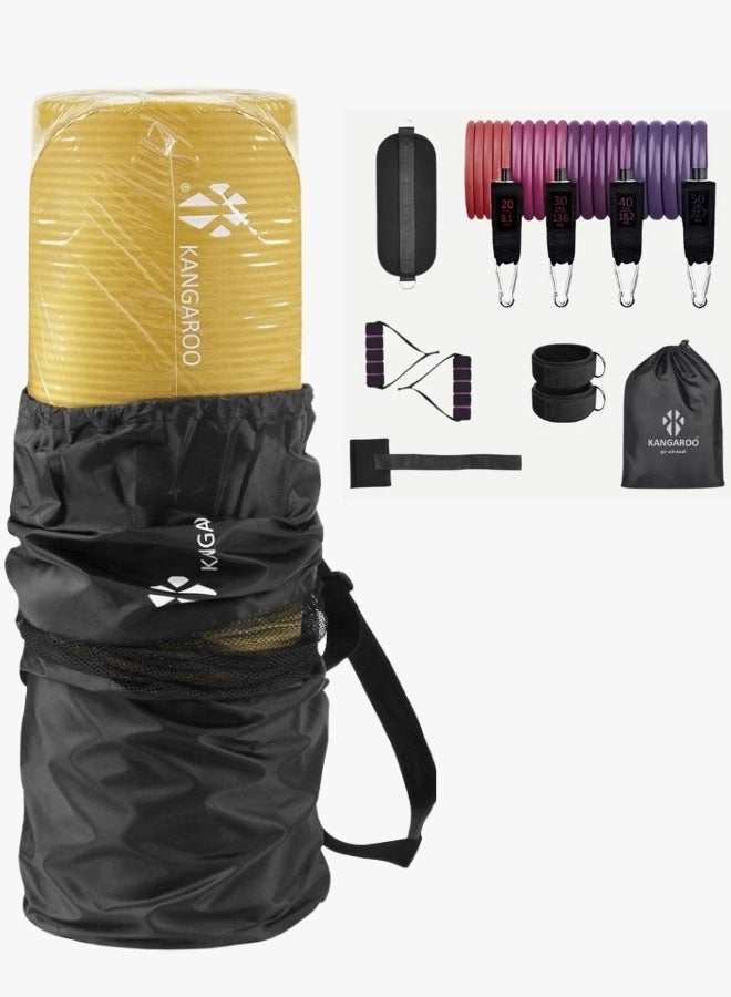 كانجرو مجموعة سجاد التمارين سمك 15 ملم اصفر مع حبال مقاومة