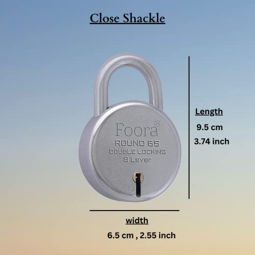 Foora Locks for Home Round 65mm Padlock for Door, Gate & Shutter | Lock and Keys with 5 Keys | Double Locking 8 Lever | Silver Finish | Foora - Image 5