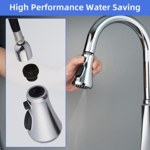 iFealClear Universal Pull Down Kitchen Faucet Head, 3 Function Spray Head for Kitchen Sink, Chrome Faucet Replacement With 15 Adapters" - Image 3