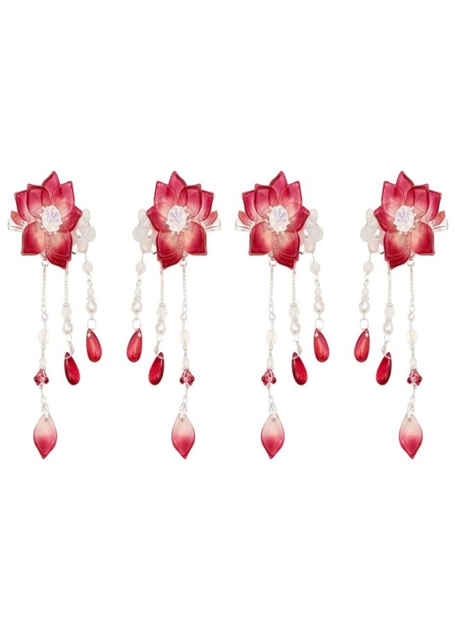 Lurrose 2pairs Chinese Hair Clips Hanfu Flower Tassel Hair Pins Girl Headdress Accessories Kimono Han Ornament Pins for Kids Girls - Image 1