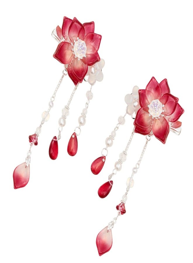 Lurrose 2pairs Chinese Hair Clips Hanfu Flower Tassel Hair Pins Girl Headdress Accessories Kimono Han Ornament Pins for Kids Girls - Image 5