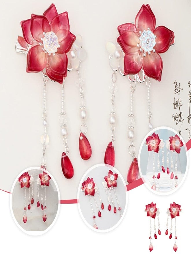 Lurrose 2pairs Chinese Hair Clips Hanfu Flower Tassel Hair Pins Girl Headdress Accessories Kimono Han Ornament Pins for Kids Girls - Image 3