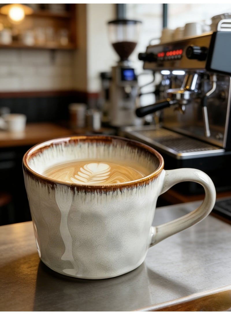 فناجين قهوة سيراميك عالية الجودة سعة 400 مل تصميم بنقشة موجات - كوب مزدوج الاستخدام للمكتب والمنزل كوب سيراميك للقهوة والشاي واللاتي - Image 1