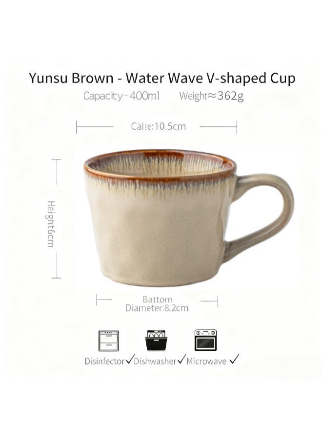 فناجين قهوة سيراميك عالية الجودة سعة 400 مل تصميم بنقشة موجات - كوب مزدوج الاستخدام للمكتب والمنزل كوب سيراميك للقهوة والشاي واللاتي - Image 2