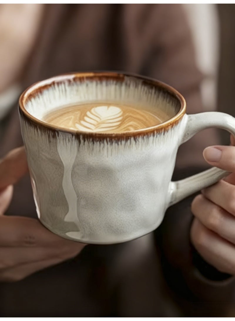 فناجين قهوة سيراميك عالية الجودة سعة 400 مل تصميم بنقشة موجات - كوب مزدوج الاستخدام للمكتب والمنزل كوب سيراميك للقهوة والشاي واللاتي - Image 3