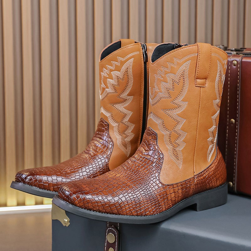 Four Seasons National Fashion Carved Martin High-Top Plus Size Court Style Retro Workwear Motorcycle Boots Men'S Leather Shoes - Image 2
