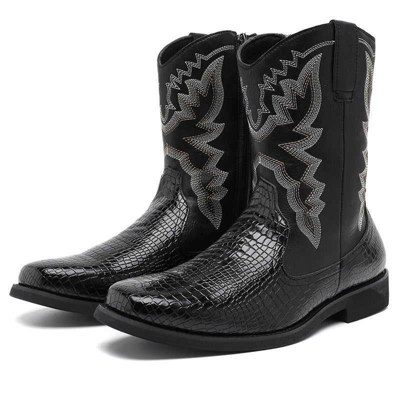 Four Seasons National Fashion Carved Martin High-Top Plus Size Court Style Retro Workwear Motorcycle Boots Men'S Leather Shoes - Image 1