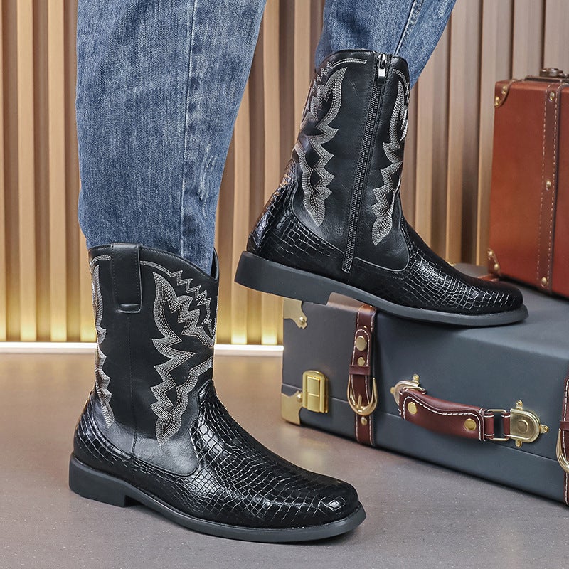 Four Seasons National Fashion Carved Martin High-Top Plus Size Court Style Retro Workwear Motorcycle Boots Men'S Leather Shoes - Image 3