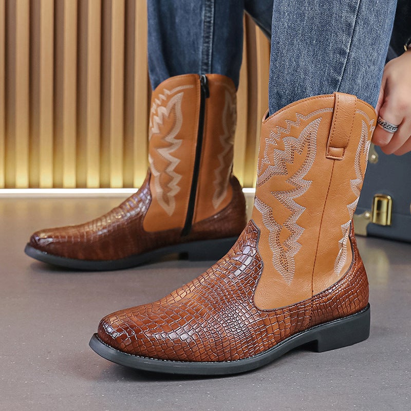 Four Seasons National Fashion Carved Martin High-Top Plus Size Court Style Retro Workwear Motorcycle Boots Men'S Leather Shoes - Image 5
