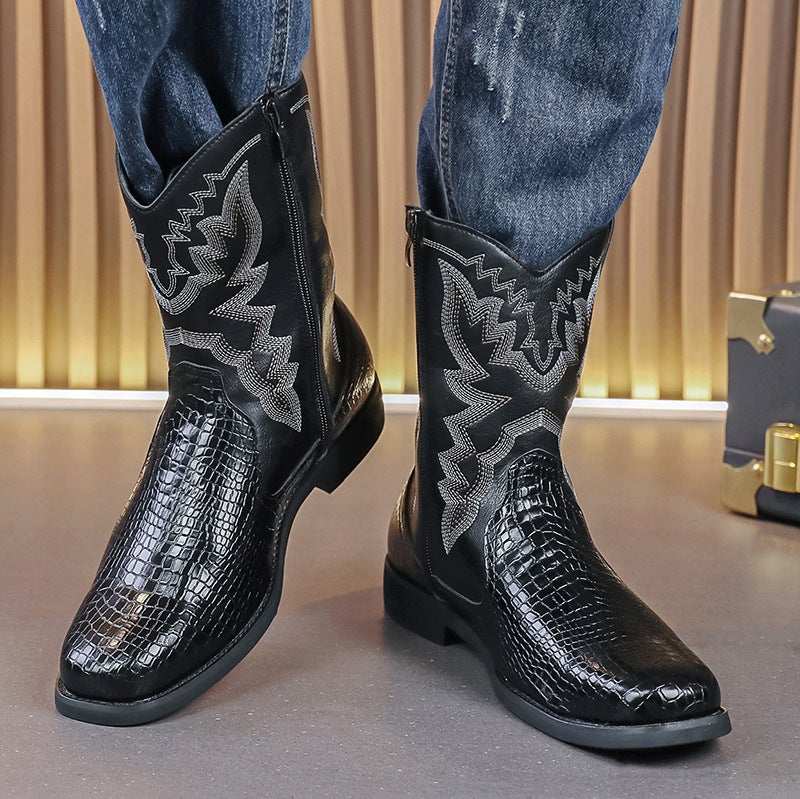 Four Seasons National Fashion Carved Martin High-Top Plus Size Court Style Retro Workwear Motorcycle Boots Men'S Leather Shoes - Image 4
