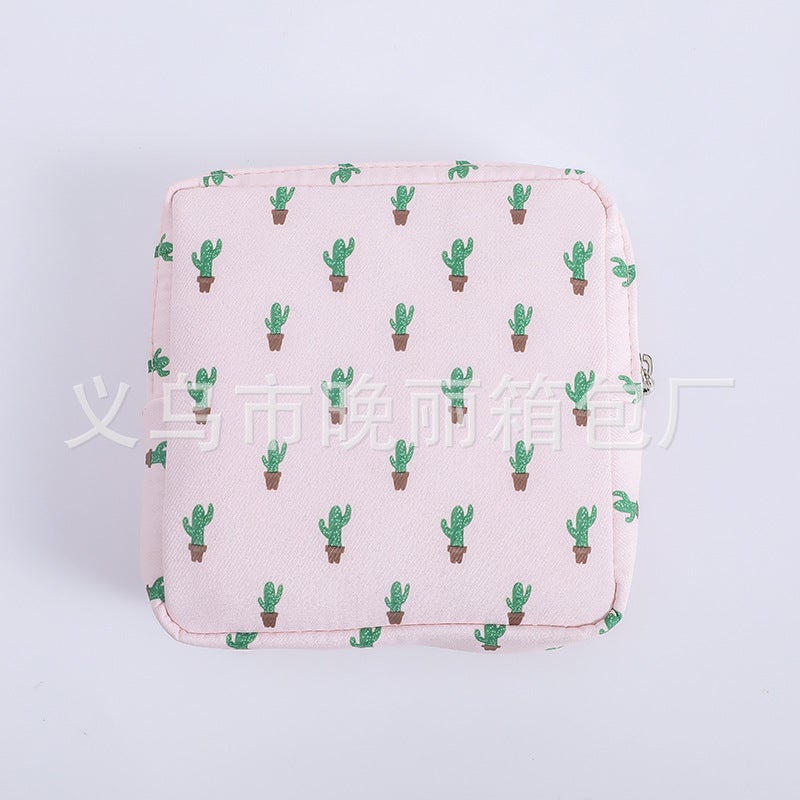 Mini Sanitary Pad Organizer Pouch for Girls Rice white Cactus 