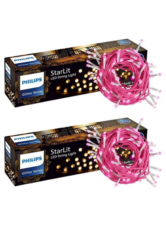 PHILIPS Starlit 12 Meter 72 LEDs String Light for Decoration | Festival LED String Light for Diwali, Christmas and Home Decoration| Pink, Pack of 2 - Image 1