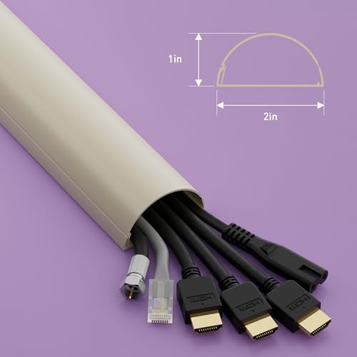 D-Line TV Wire Hider, Half Round Cord Cover for Wall Mount TV, Hinged One-Piece Raceway, Paintable, Self-Adhesive Cable Management - 2" (W) x 1" (H) x 18" Length - Beige - Image 3