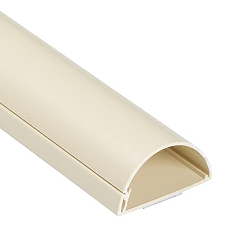 D-Line TV Wire Hider, Half Round Cord Cover for Wall Mount TV, Hinged One-Piece Raceway, Paintable, Self-Adhesive Cable Management - 2" (W) x 1" (H) x 18" Length - Beige - Image 1