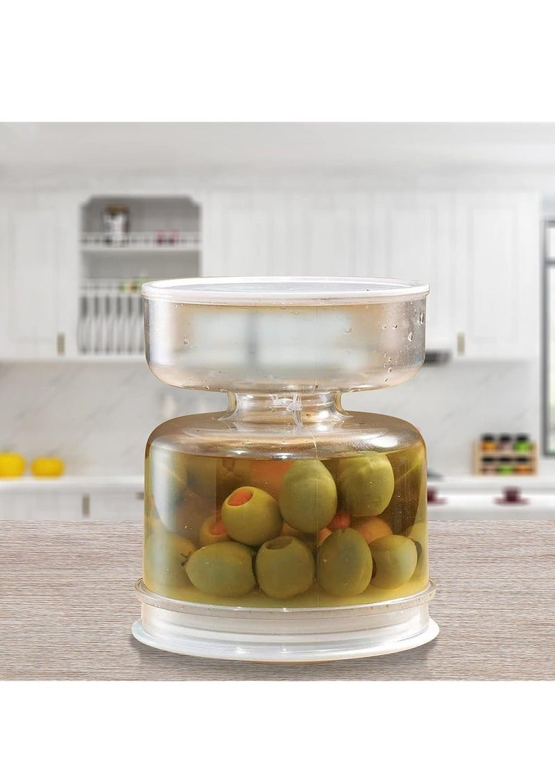 XiuWoo Pickle and Olive Hourglass Jar, Flip Jar Separated from Wet Dry, with Strainer Flip, Leak-proof Juice Separator, for Food Storage - Image 3