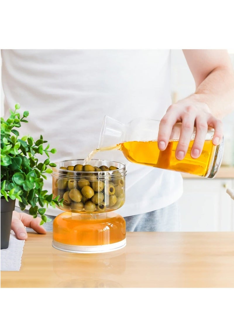 XiuWoo Pickle and Olive Hourglass Jar, Flip Jar Separated from Wet Dry, with Strainer Flip, Leak-proof Juice Separator, for Food Storage - Image 2