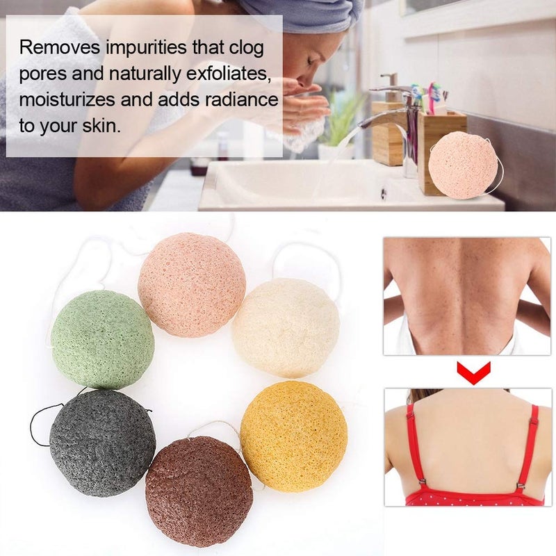 FILFEEL 6 Pieces Konjac Facial Sponge Set Skin Care Body Cleansing Gently Exfoliating Sponges Wash Face Flutter Natural Tools02Round - Image 2