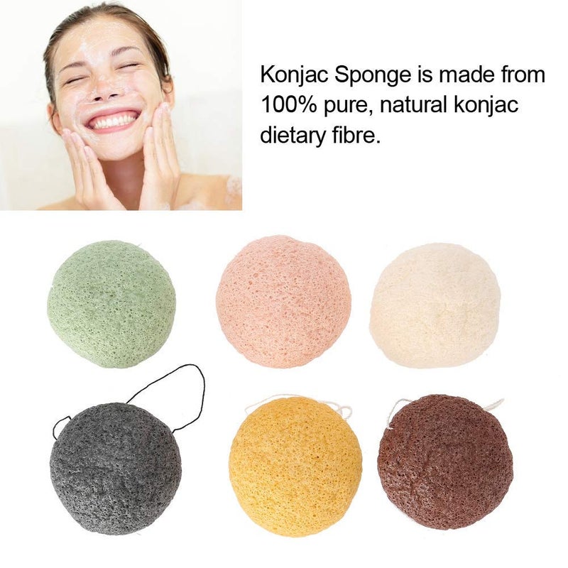 FILFEEL 6 Pieces Konjac Facial Sponge Set Skin Care Body Cleansing Gently Exfoliating Sponges Wash Face Flutter Natural Tools02Round - Image 5