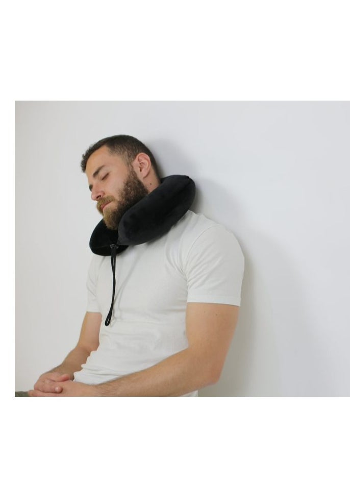Max Comfort Modern medical neck brace for those who suffer from neck pain when traveling long distances, suitable for sitting at the desk or when reading, black color  - Image 2
