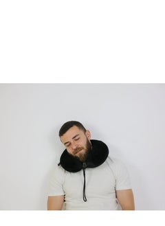 Max Comfort Modern medical neck brace for those who suffer from neck pain when traveling long distances, suitable for sitting at the desk or when reading, black color  - Image 3