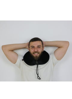 Max Comfort Modern medical neck brace for those who suffer from neck pain when traveling long distances, suitable for sitting at the desk or when reading, black color  - Image 4