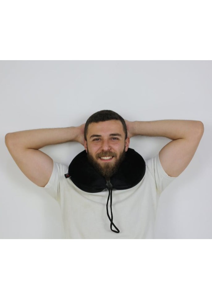 Max Comfort Modern medical neck brace for those who suffer from neck pain when traveling long distances, suitable for sitting at the desk or when reading, black color  - Image 4