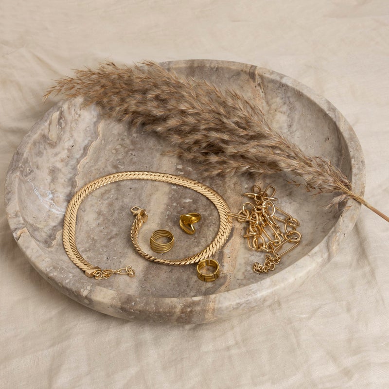 Shelf & Nook Travertine Decorative Bowls for Home Decor. Key Bowl for Entryway Table in a Choice of 5 Colors (Silver-Grey, Large) - Image 1