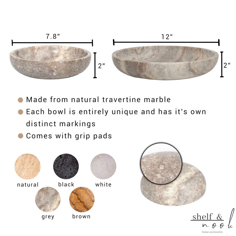 Shelf & Nook Travertine Decorative Bowls for Home Decor. Key Bowl for Entryway Table in a Choice of 5 Colors (Silver-Grey, Large) - Image 5