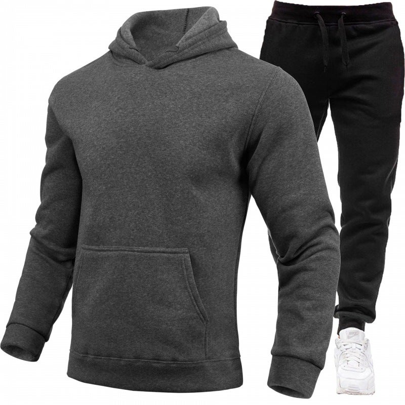 2024 Fall/Winter Cross-border Mens and Womens Leisure European Code Blank Solid Color suit Fleece Loose Sweatpants Two-piece Set dark gray 